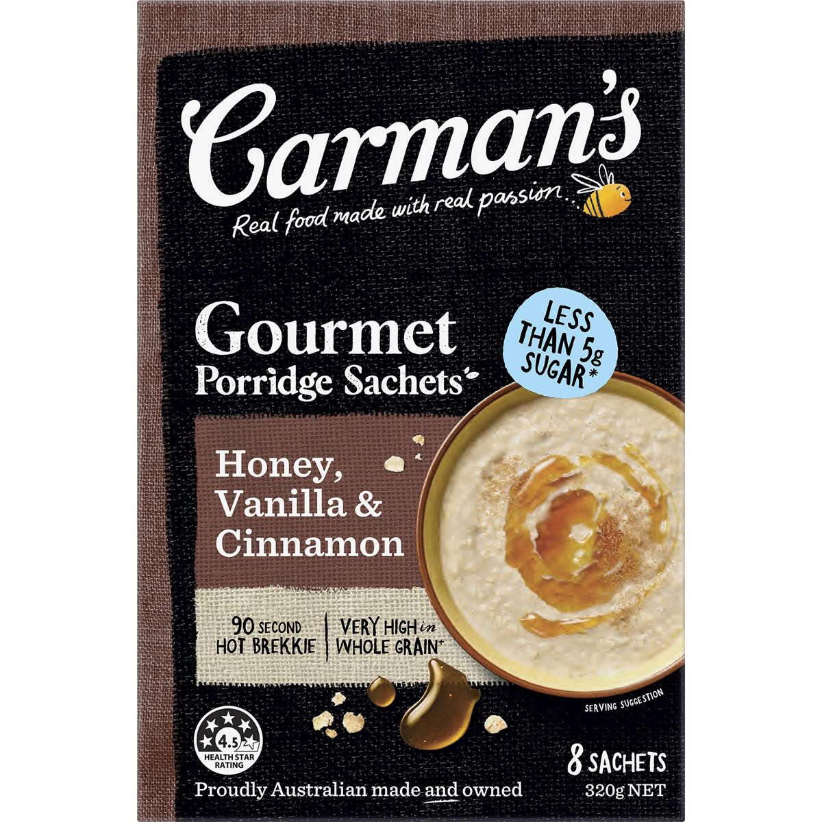Carman's Porridge Sachets Honey, Vanilla & Cinnamon 8 pack