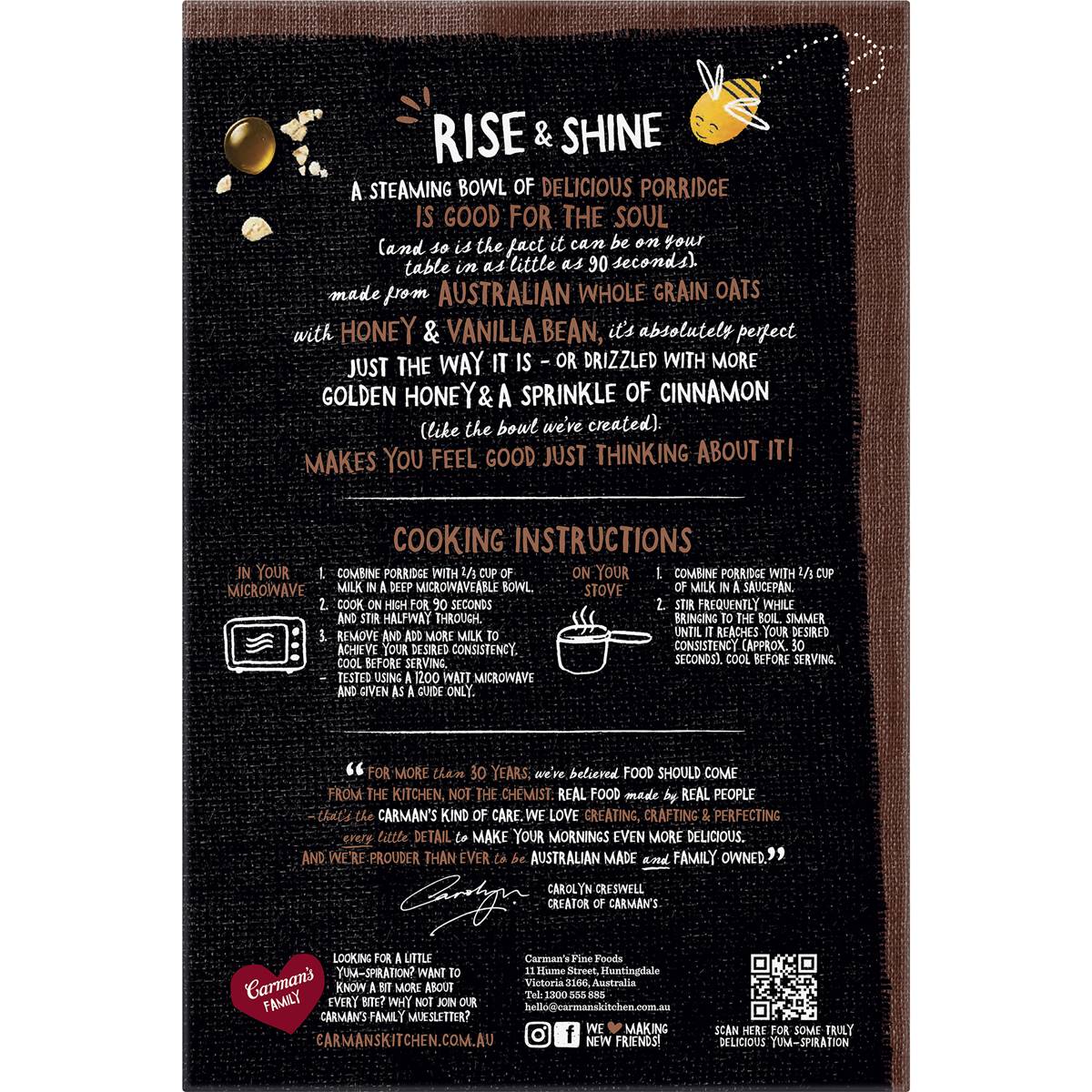 Carman's Porridge Sachets Honey, Vanilla & Cinnamon 8 pack