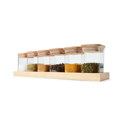 Set of 6 Square Spice Jars with Tray - Anko