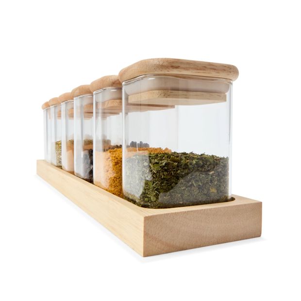 Set of 6 Square Spice Jars with Tray - Anko