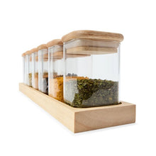Set of 6 Square Spice Jars with Tray - Anko