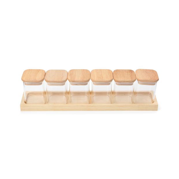 Set of 6 Square Spice Jars with Tray - Anko