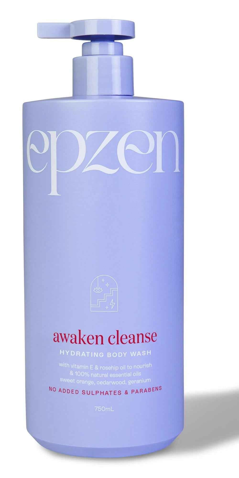 Epzen Awaken Cleanse Hydrating Body Wash 750ml - Vitamin E, Rosehip Oil and Natural Essential Oils