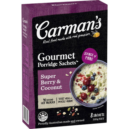 Carman's Porridge Sachets Super Berry & Coconut 8 pack