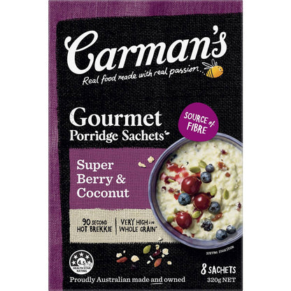 Carman's Porridge Sachets Super Berry & Coconut 8 pack