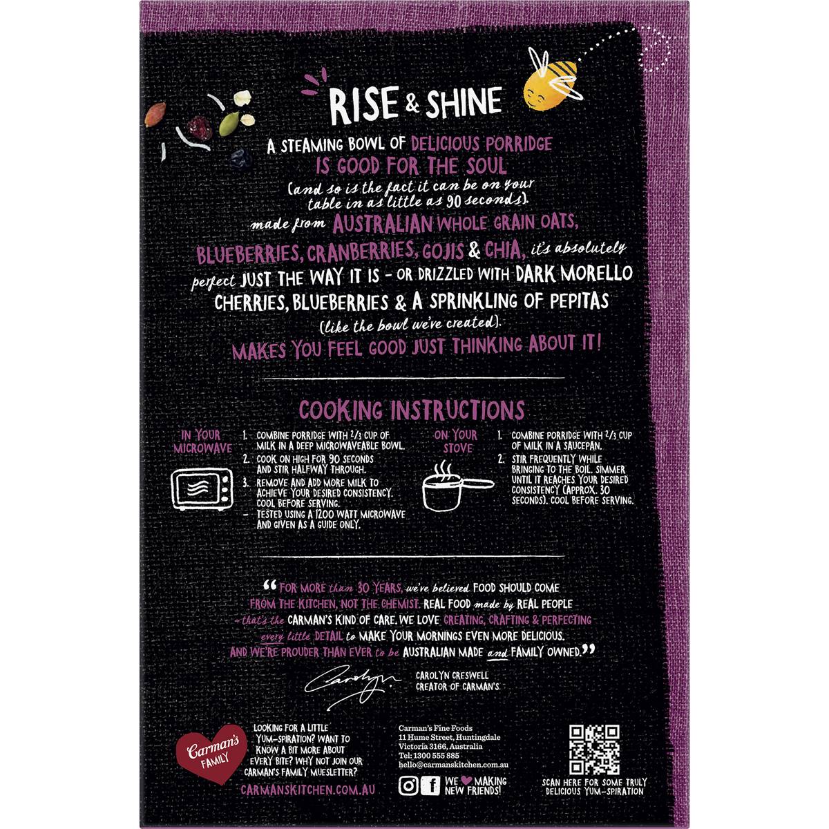 Carman's Porridge Sachets Super Berry & Coconut 8 pack