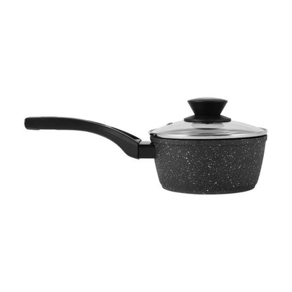 16cm Stone Blast Heavy Gauge Saucepan, Black - Anko