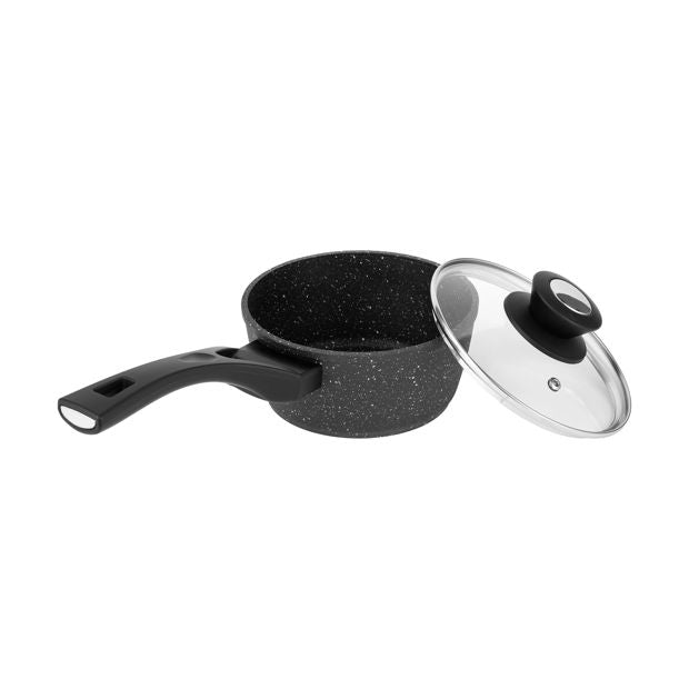 16cm Stone Blast Heavy Gauge Saucepan, Black - Anko
