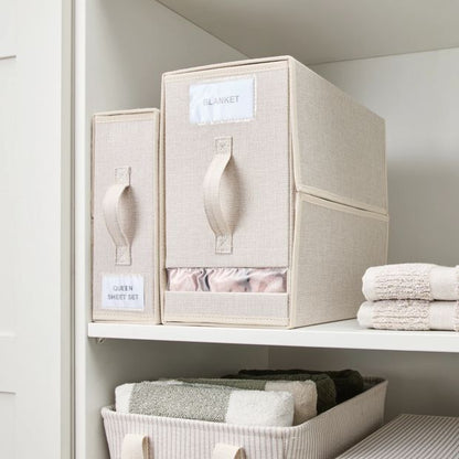 Linen Look Large Bed Linen Box, Beige - Anko