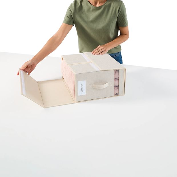 Linen Look Large Bed Linen Box, Beige - Anko