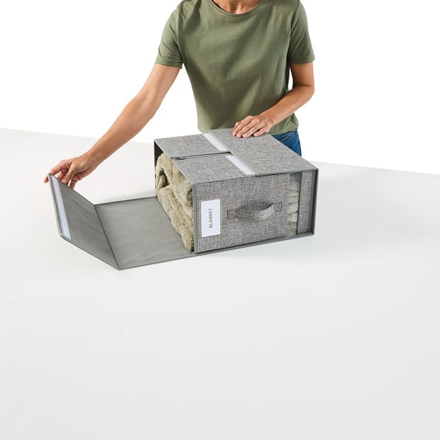 Linen Look Large Bed Linen Box, Charcoal - Anko