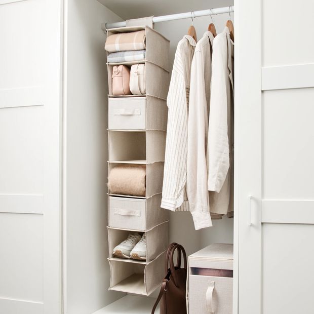 Linen Look Narrow Hanging Shelving with Drawers - Anko
