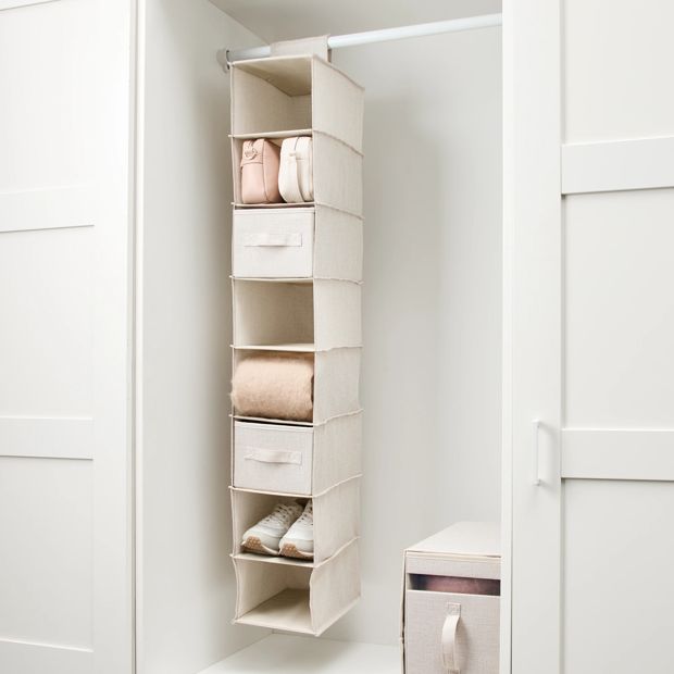 Linen Look Narrow Hanging Shelving with Drawers - Anko