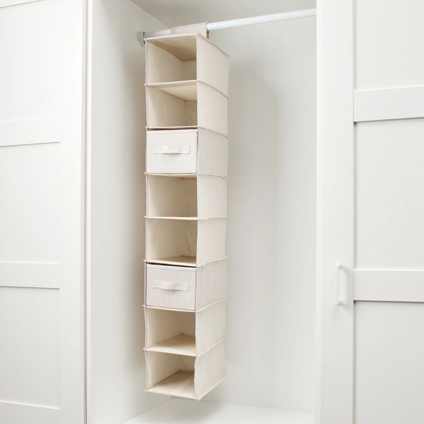 Linen Look Narrow Hanging Shelving with Drawers - Anko
