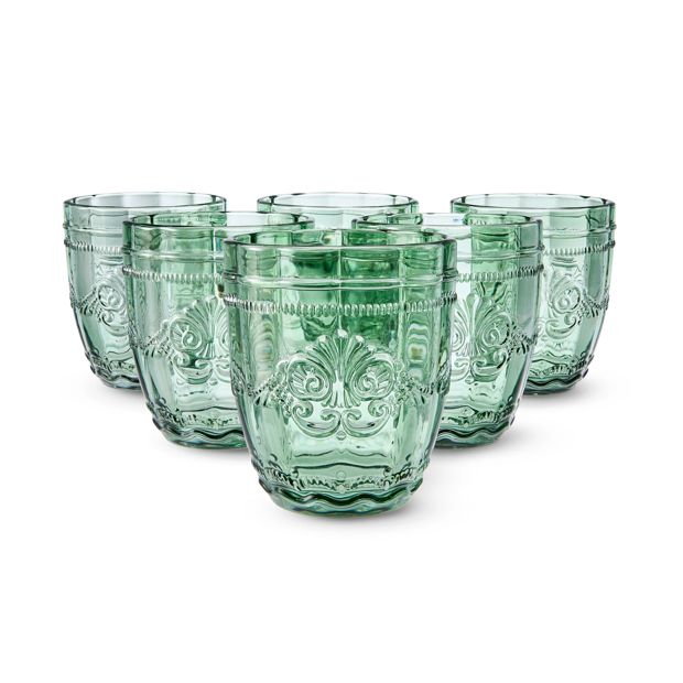 6 Green Ornate Tumbler Glasses - Anko