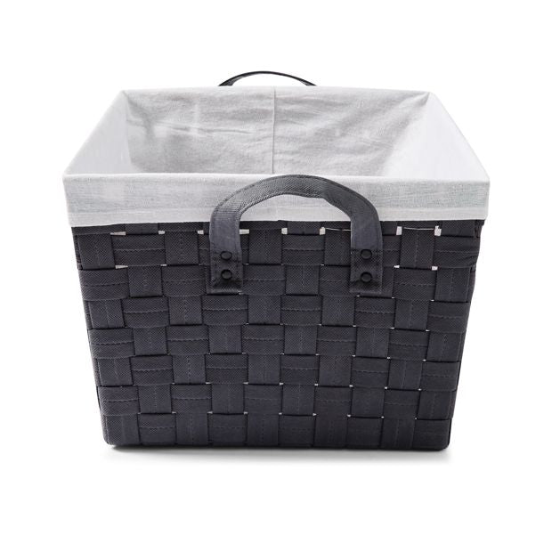Non Woven Basket with Liner, Medium, Charcoal - Anko