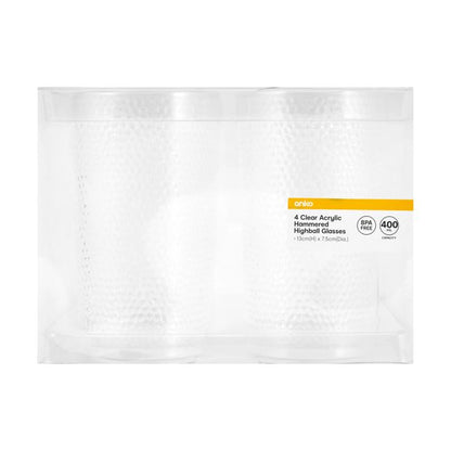 4 Clear Acrylic Hammered Highball Glasses - Anko