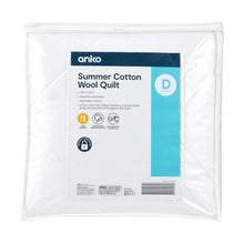 Low Warmth Summer Cotton Wool Quilt - Double Bed, White