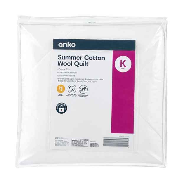 Low Warmth Summer Cotton Wool Quilt  King Bed  White - Anko