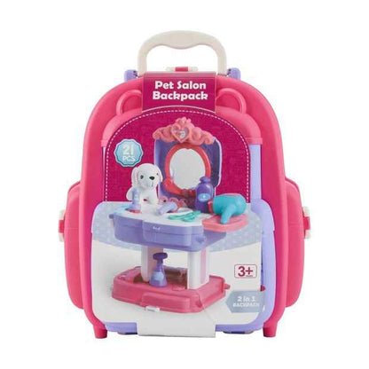21 Piece Pet Salon 2-in-1 Backpack Playset