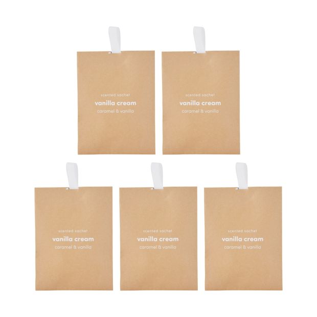 5 Piece Vanilla Cream Scented Sachets, Caramel and Vanilla - Anko