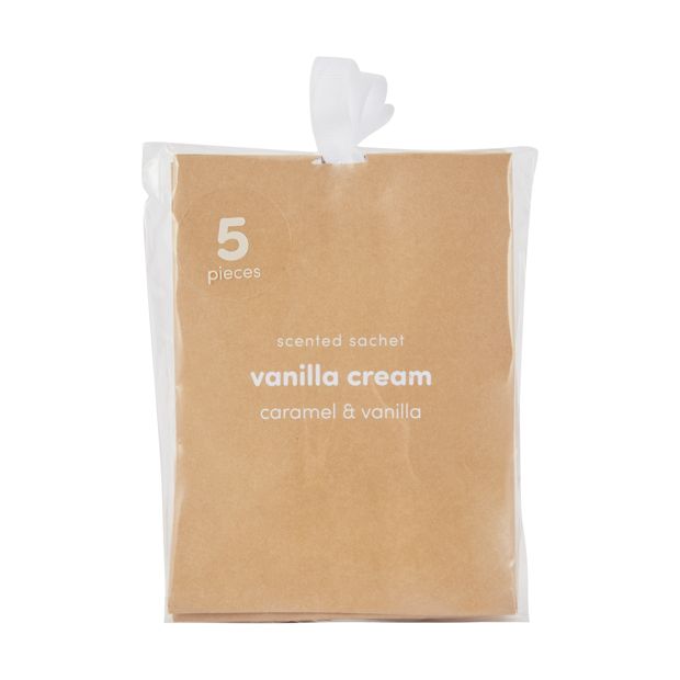 5 Piece Vanilla Cream Scented Sachets, Caramel and Vanilla - Anko