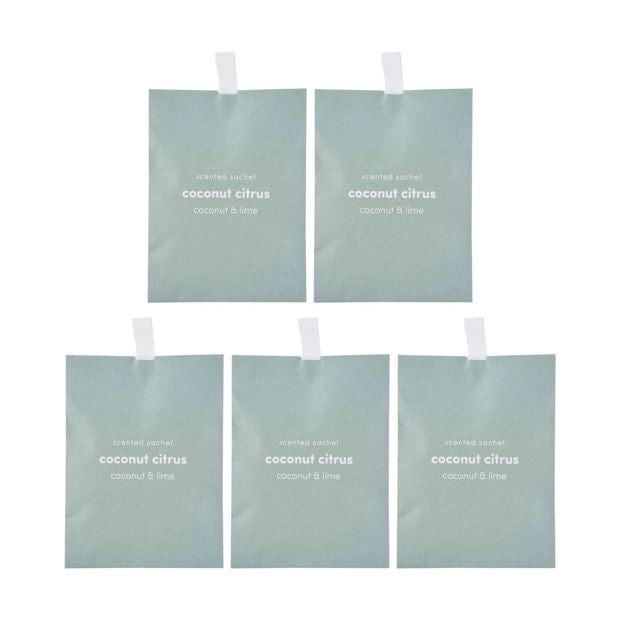 5 Piece Coconut Citrus Scented Sachets, Coconut and Lime - Anko