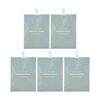 5 Piece Coconut Citrus Scented Sachets, Coconut and Lime - Anko