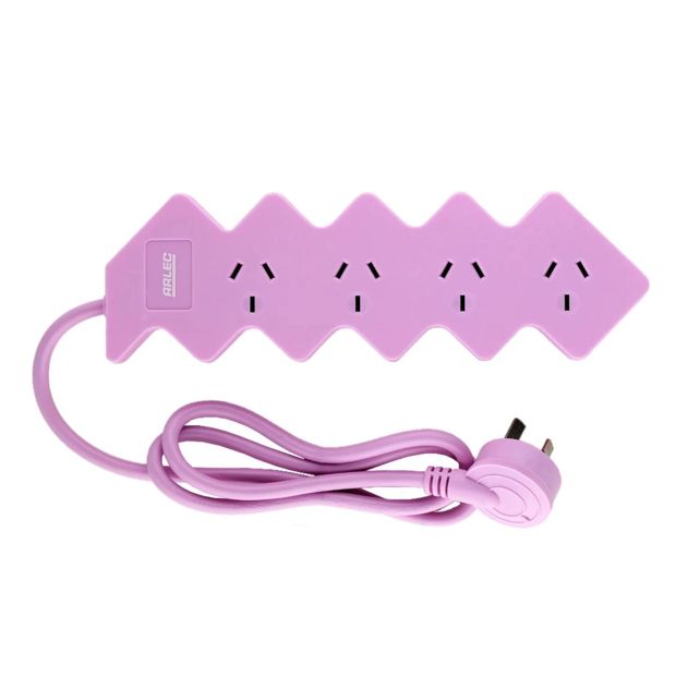 Arlec 4 Outlet Hexagon Overload Protected Powerboard - Pink