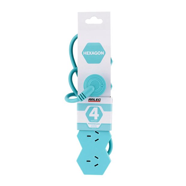 Arlec 4 Outlet Lightning Overload Protected Powerboard - Teal