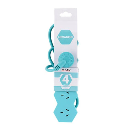Arlec 4 Outlet Lightning Overload Protected Powerboard - Teal