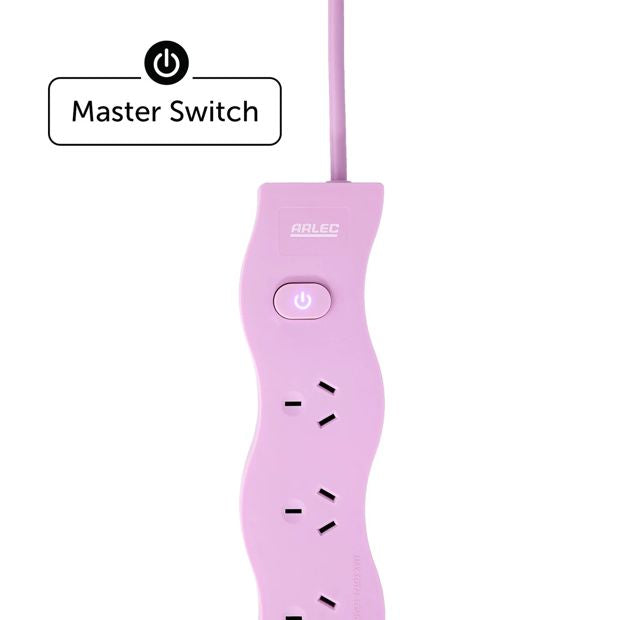 Arlec 6 Outlet Wave Master On/Off Switch Powerboard - Pink
