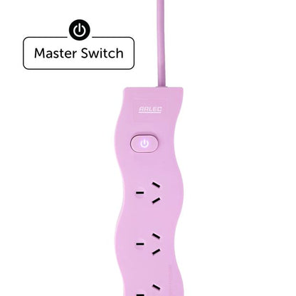 Arlec 6 Outlet Wave Master On/Off Switch Powerboard - Pink