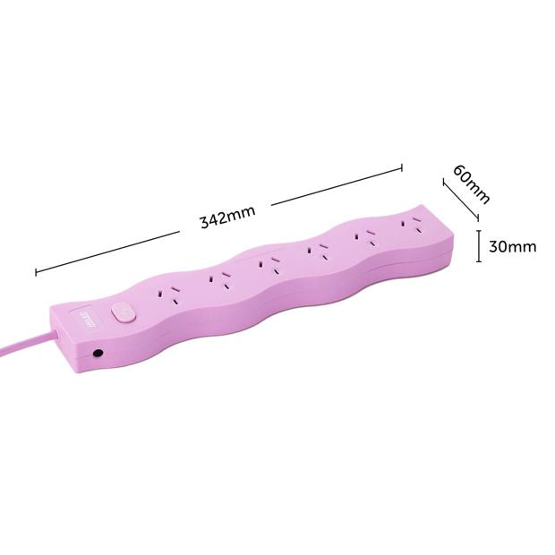 Arlec 6 Outlet Wave Master On/Off Switch Powerboard - Pink