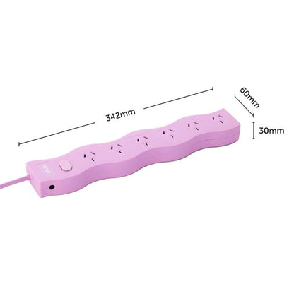Arlec 6 Outlet Wave Master On/Off Switch Powerboard - Pink