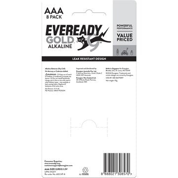 Eveready Gold AAA Alkaline Batteries 8 pack