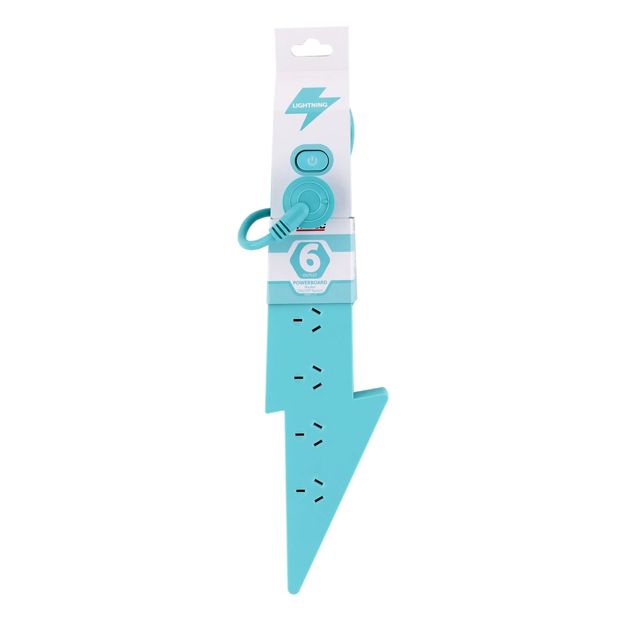 Arlec 6 Outlet  LightningMaster On/Off Switch Powerboard - Teal