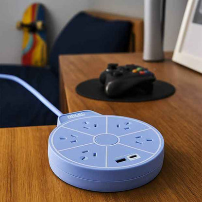 Arlec 5 Outlet USB A & C Charging Ports Round Powerboard - Blue