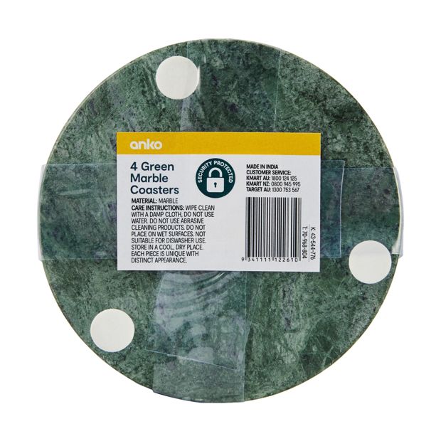 4 Green Marble Coasters - Anko