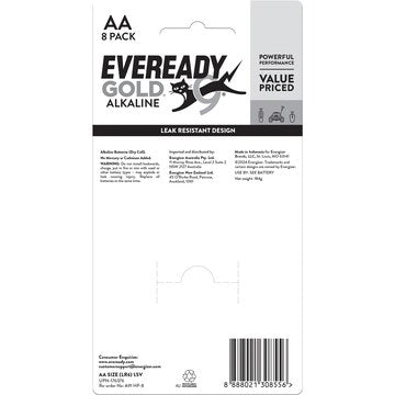Eveready Gold AA Alkaline Batteries 8 pack