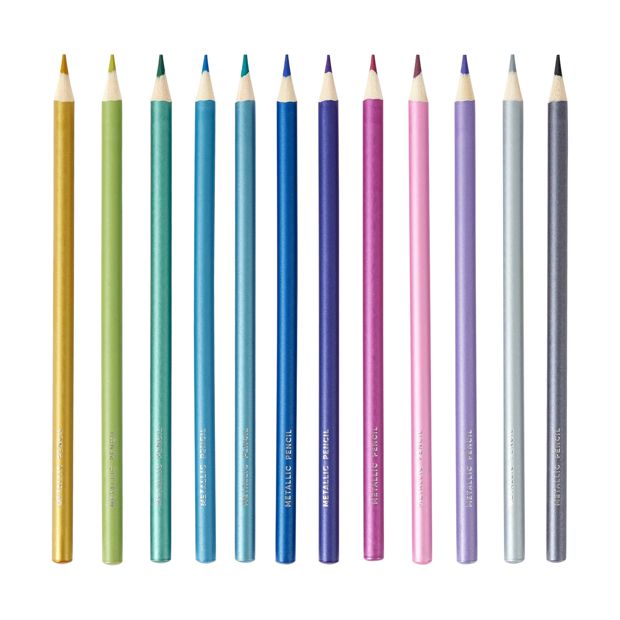 12 Pack Metallic Coloured Pencils - Anko