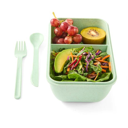 Green Wheat Straw Lunch Box with Cutlery - Anko