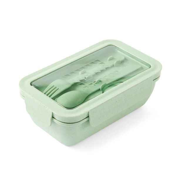 Green Wheat Straw Lunch Box with Cutlery - Anko