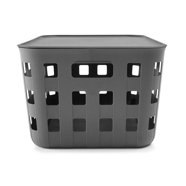 28L Rectangle Trellis Basket with Lid, Charcoal - Anko