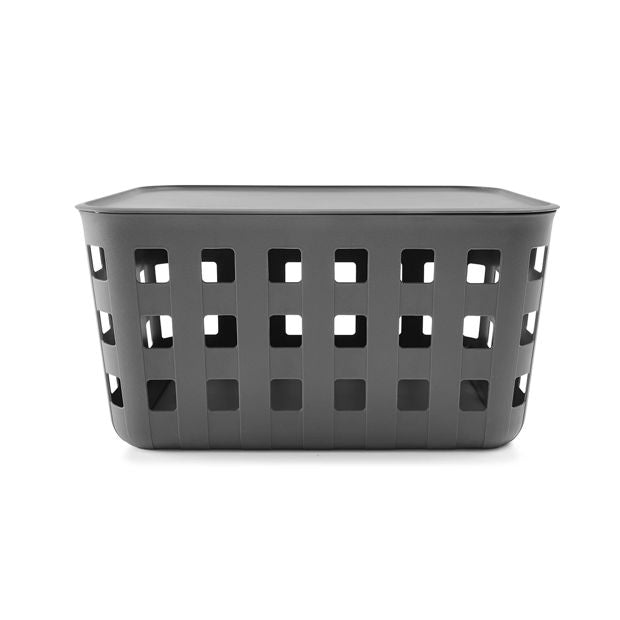 28L Rectangle Trellis Basket with Lid, Charcoal - Anko