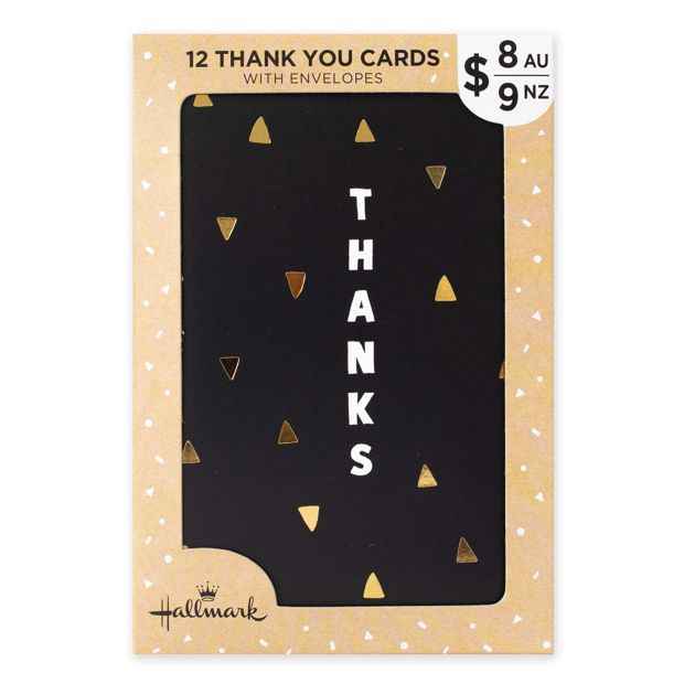 12 Pack Hallmark Thank You Cards - Gold Triangles and Thanks
