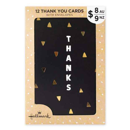 12 Pack Hallmark Thank You Cards - Gold Triangles and Thanks