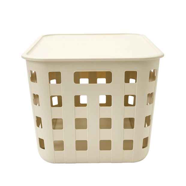 45L Rectangle Trellis Basket with Lid, Beige - Anko