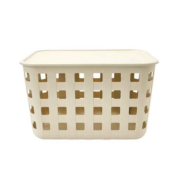 45L Rectangle Trellis Basket with Lid, Beige - Anko
