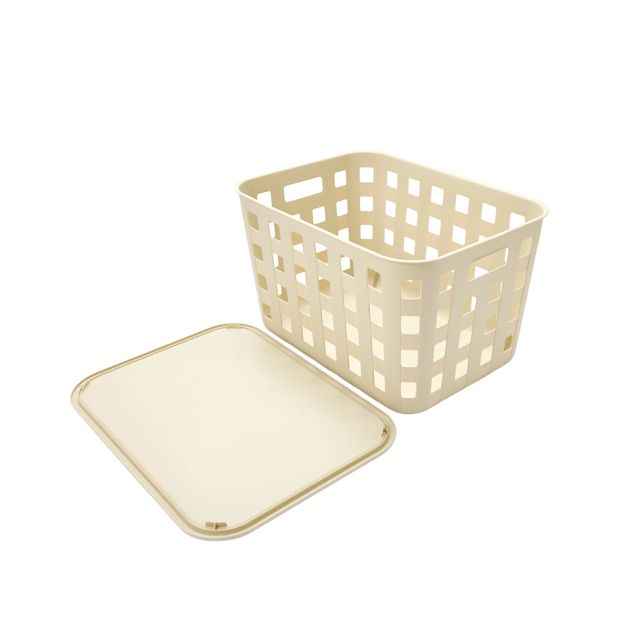 45L Rectangle Trellis Basket with Lid, Beige - Anko